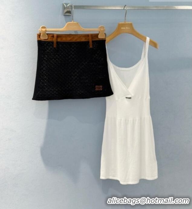 Promotional Miu Miu Cotton Crochet and Suede Miniskirt M081437 Black/Brown 2026