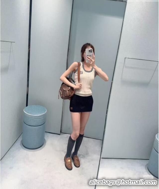 Promotional Miu Miu Cotton Crochet and Suede Miniskirt M081437 Black/Brown 2026