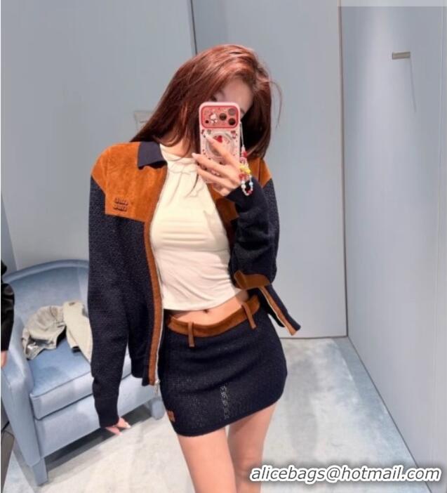 Top Quality Miu Miu Cotton Crochet and Suede Jacket M081438 Black/Brown 2026