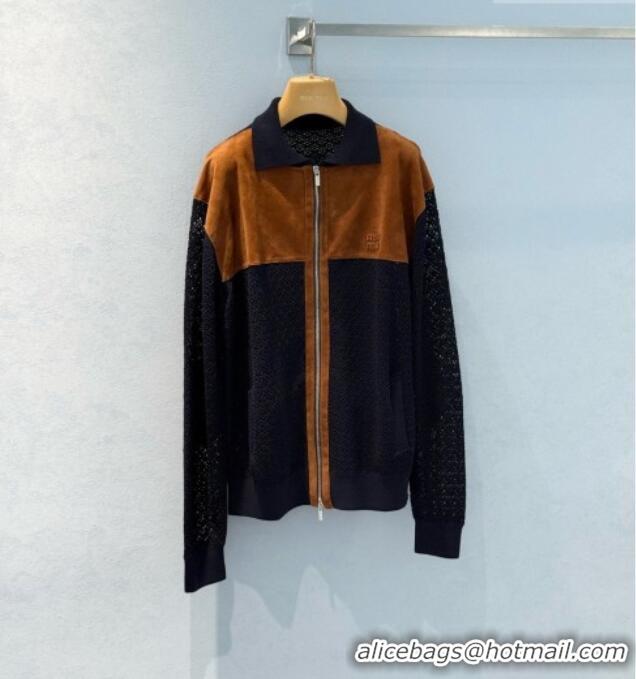 Top Quality Miu Miu Cotton Crochet and Suede Jacket M081438 Black/Brown 2026