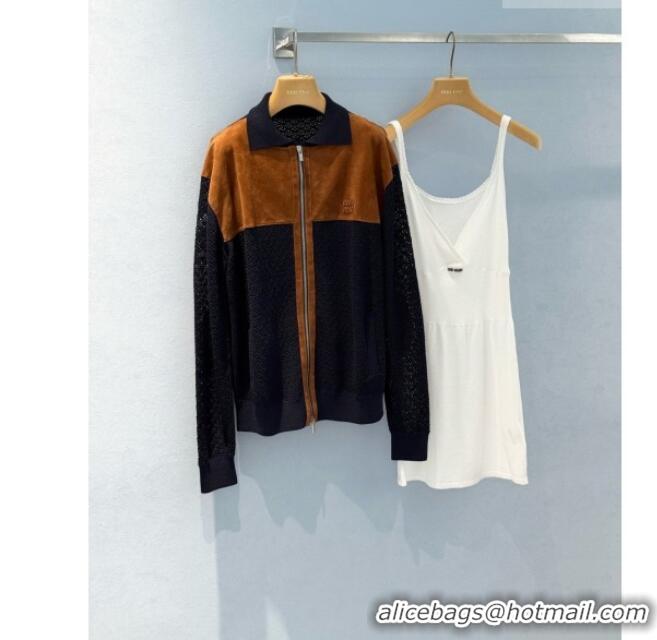 Top Quality Miu Miu Cotton Crochet and Suede Jacket M081438 Black/Brown 2026