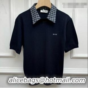 Grade Quality Miu Miu Cashmere Short-sleeved Sweater M081440 Navy 2026