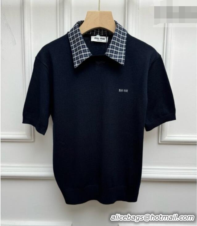 Grade Quality Miu Miu Cashmere Short-sleeved Sweater M081440 Navy 2026