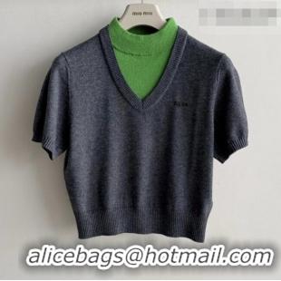 Inexpensive Miu Miu Cashmere Short-sleeved Sweater M081441 Grey/Green 2026