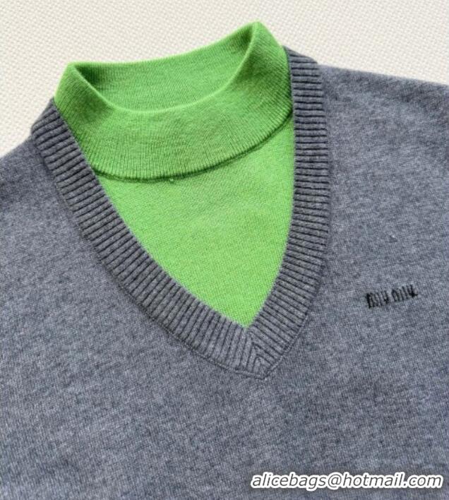Inexpensive Miu Miu Cashmere Short-sleeved Sweater M081441 Grey/Green 2026