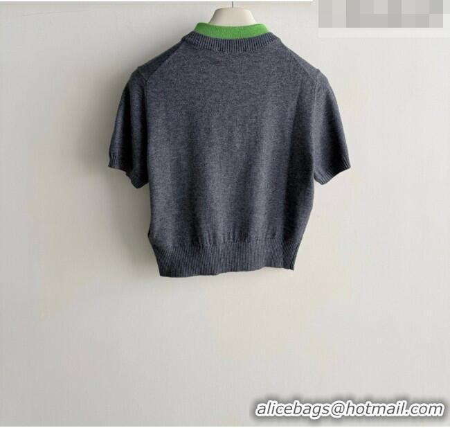 Inexpensive Miu Miu Cashmere Short-sleeved Sweater M081441 Grey/Green 2026