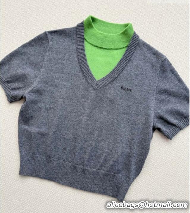 Inexpensive Miu Miu Cashmere Short-sleeved Sweater M081441 Grey/Green 2026