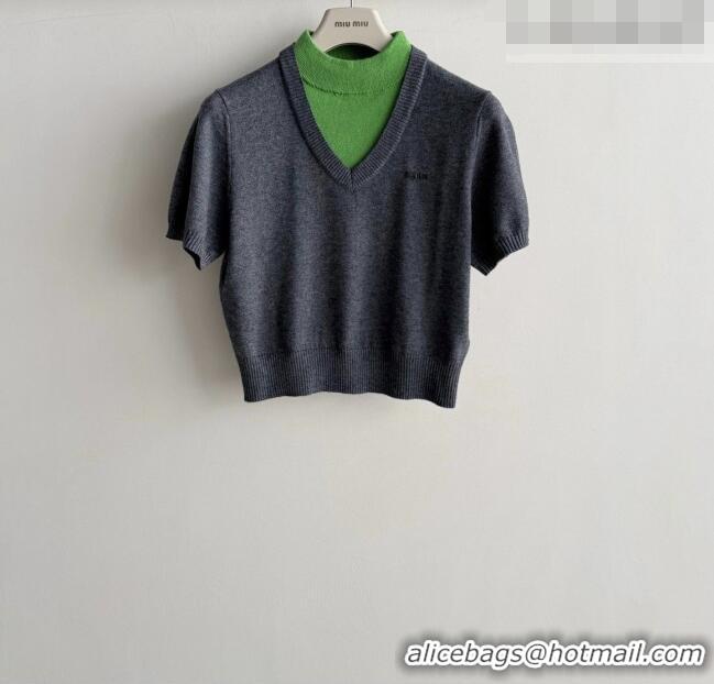 Inexpensive Miu Miu Cashmere Short-sleeved Sweater M081441 Grey/Green 2026