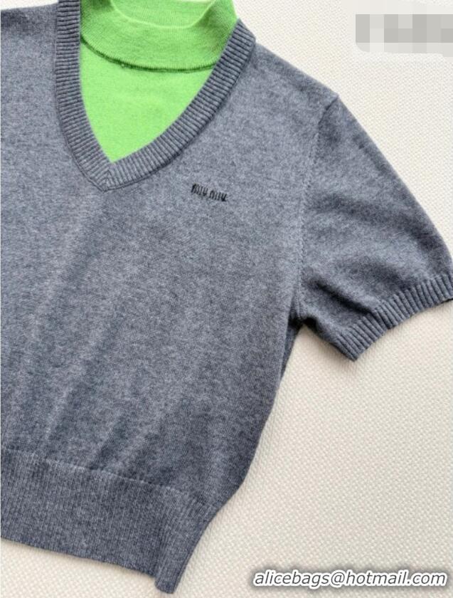 Inexpensive Miu Miu Cashmere Short-sleeved Sweater M081441 Grey/Green 2026