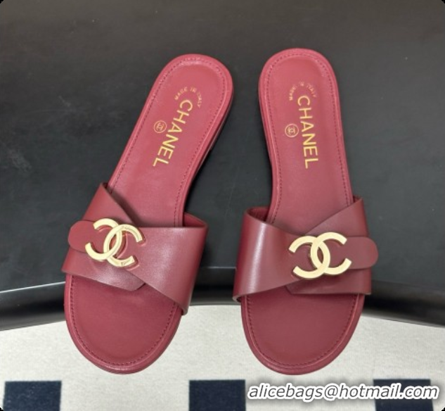 Luxurious Chanel Calfskin Mules G47558 Burgundy 202