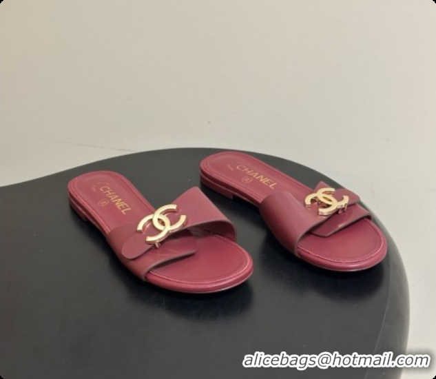 Luxurious Chanel Calfskin Mules G47558 Burgundy 202