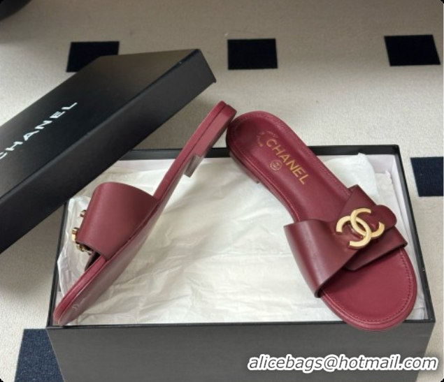 Luxurious Chanel Calfskin Mules G47558 Burgundy 202