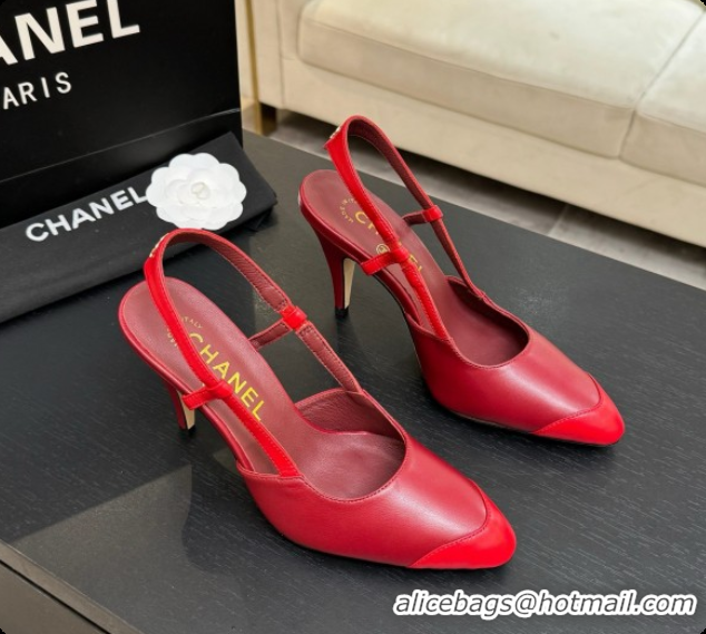 Top Design Chanel Lambskin Slingbacks G47479 Burgundy/Red 2026
