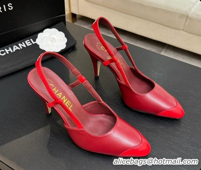 Top Design Chanel Lambskin Slingbacks G47479 Burgundy/Red 2026