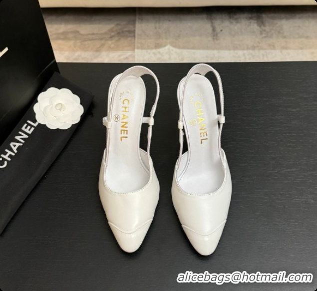 Unique Style Chanel Lambskin & Patent Leather Slingbacks G47479 White 2026