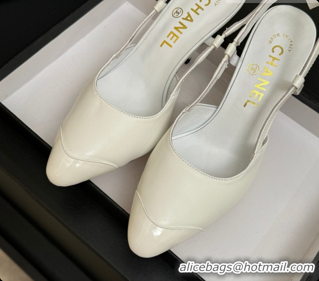 Unique Style Chanel Lambskin & Patent Leather Slingbacks G47479 White 2026