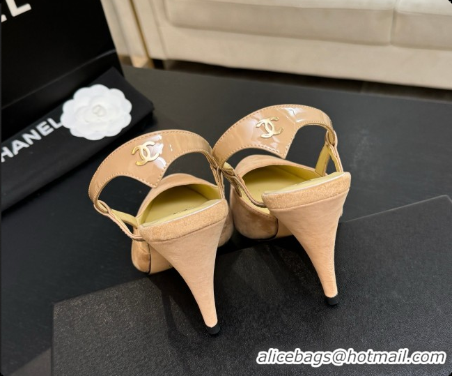 Top Grade Chanel Suede & Patent Leather Slingbacks G47479 Beige 2026