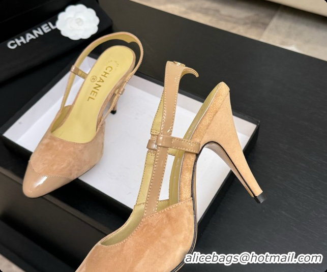 Top Grade Chanel Suede & Patent Leather Slingbacks G47479 Beige 2026