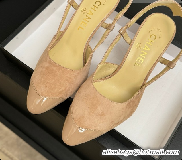 Top Grade Chanel Suede & Patent Leather Slingbacks G47479 Beige 2026