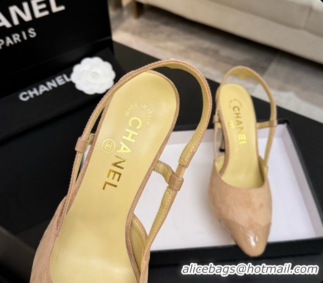 Top Grade Chanel Suede & Patent Leather Slingbacks G47479 Beige 2026
