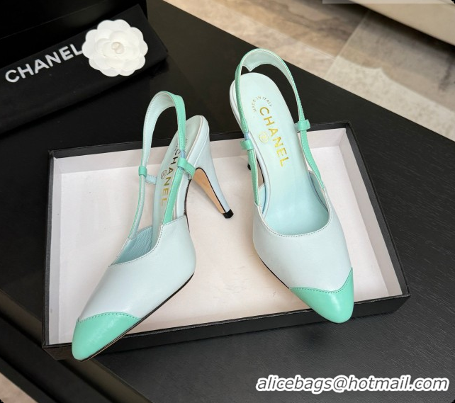 Charming Chanel Lambskin Slingbacks G47479 Light Blue/Green 2026