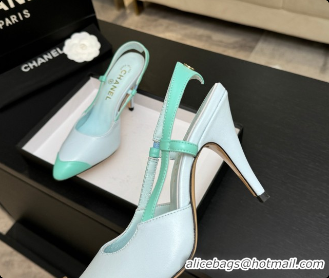 Charming Chanel Lambskin Slingbacks G47479 Light Blue/Green 2026