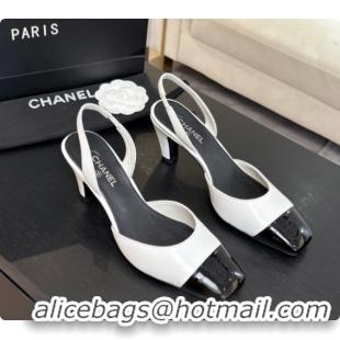 Buy Discount Chanel Lambskin & Patent Calfskin Slingbacks 7cm Heel G47515 White 2026