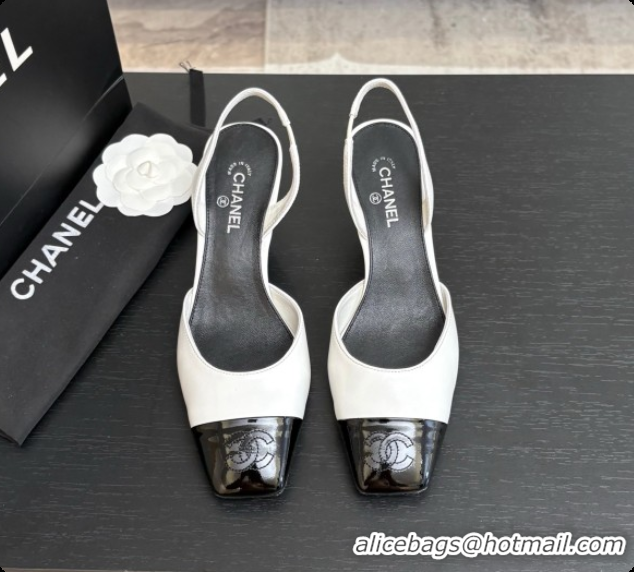 Buy Discount Chanel Lambskin & Patent Calfskin Slingbacks 7cm Heel G47515 White 2026