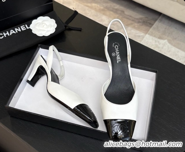Buy Discount Chanel Lambskin & Patent Calfskin Slingbacks 7cm Heel G47515 White 2026