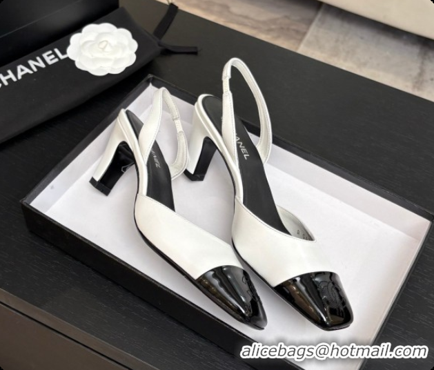 Buy Discount Chanel Lambskin & Patent Calfskin Slingbacks 7cm Heel G47515 White 2026