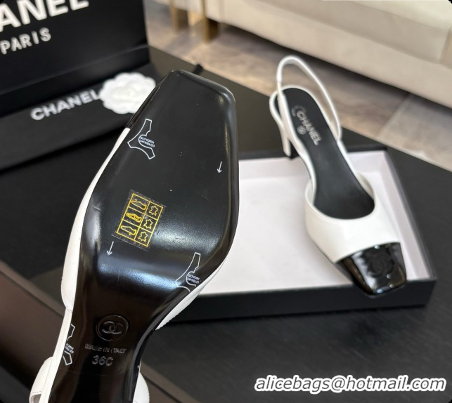 Buy Discount Chanel Lambskin & Patent Calfskin Slingbacks 7cm Heel G47515 White 2026