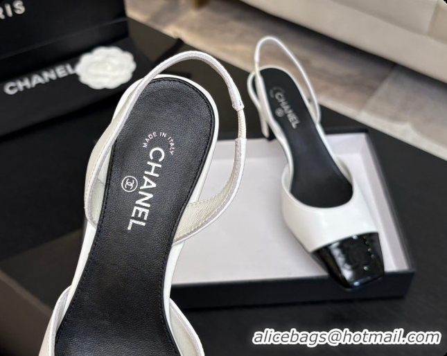 Buy Discount Chanel Lambskin & Patent Calfskin Slingbacks 7cm Heel G47515 White 2026