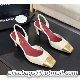 Popular Style Chanel Lambskin & Calfskin Slingbacks 7cm Heel G47515 Beige/Gold 2026