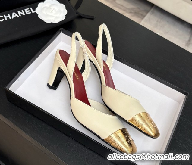 Popular Style Chanel Lambskin & Calfskin Slingbacks 7cm Heel G47515 Beige/Gold 2026