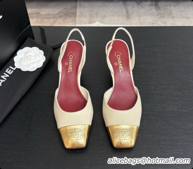 Popular Style Chanel Lambskin & Calfskin Slingbacks 7cm Heel G47515 Beige/Gold 2026