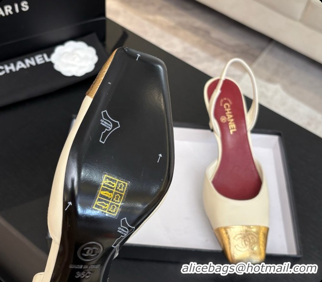 Popular Style Chanel Lambskin & Calfskin Slingbacks 7cm Heel G47515 Beige/Gold 2026