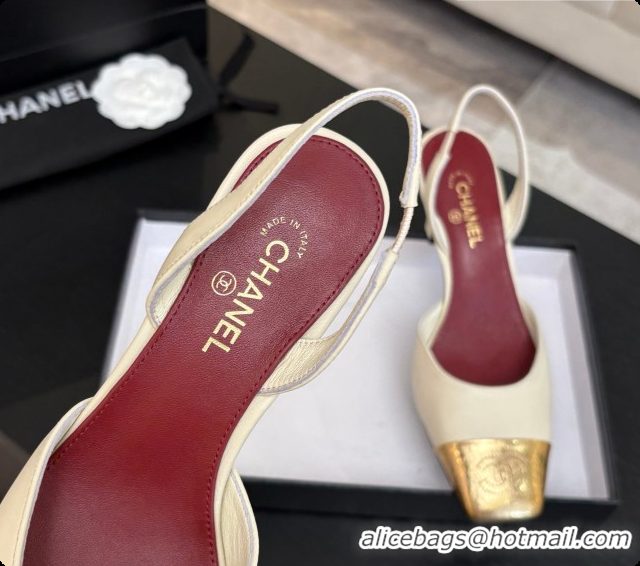 Popular Style Chanel Lambskin & Calfskin Slingbacks 7cm Heel G47515 Beige/Gold 2026