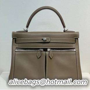 Top Grade Hermes Kelly Lakis Handbag 32cm Calf Leather/Canvas H5986 Dark Green/Gold