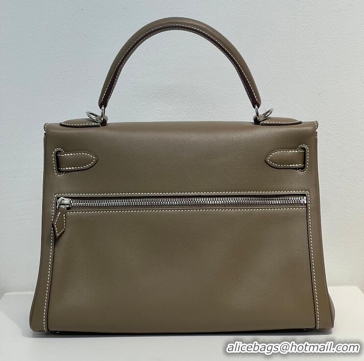 Top Grade Hermes Kelly Lakis Handbag 32cm Calf Leather/Canvas H5986 Dark Green/Gold