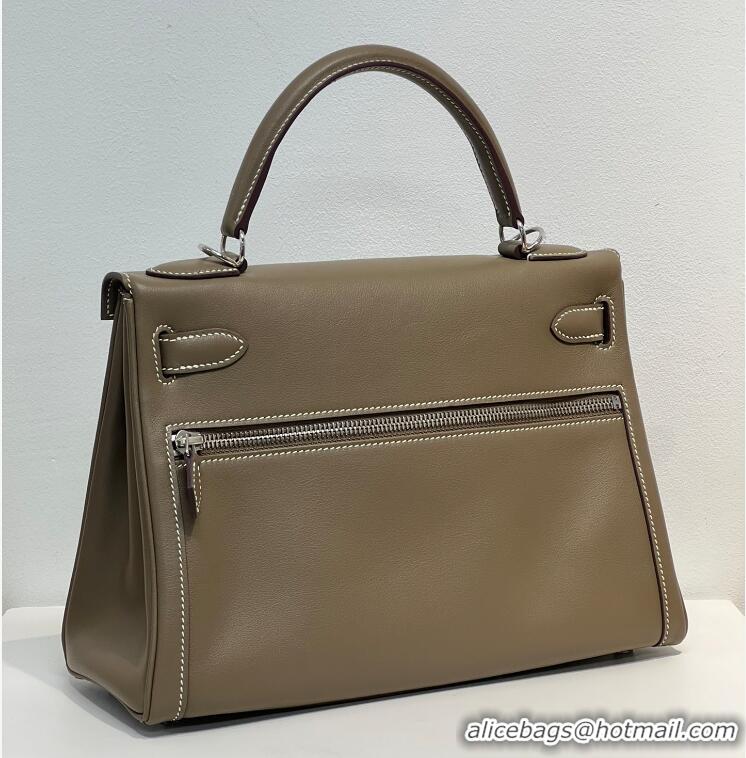 Top Grade Hermes Kelly Lakis Handbag 32cm Calf Leather/Canvas H5986 Dark Green/Gold