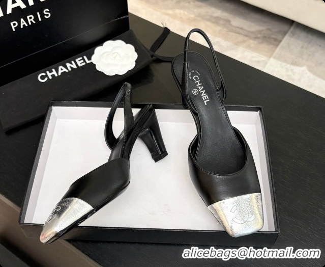 Good Product Chanel Lambskin & Calfskin Slingbacks 7cm Heel G47515 Black/Silver 2026