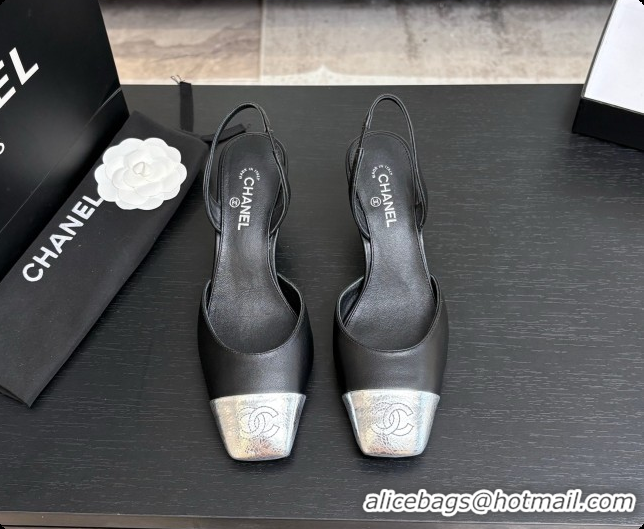 Good Product Chanel Lambskin & Calfskin Slingbacks 7cm Heel G47515 Black/Silver 2026
