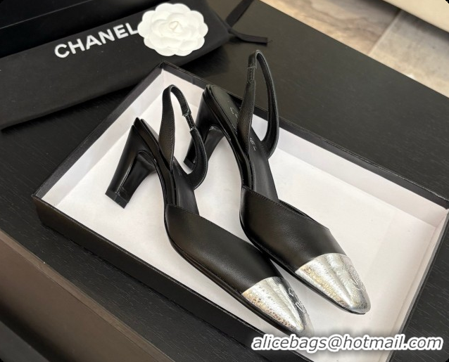 Good Product Chanel Lambskin & Calfskin Slingbacks 7cm Heel G47515 Black/Silver 2026