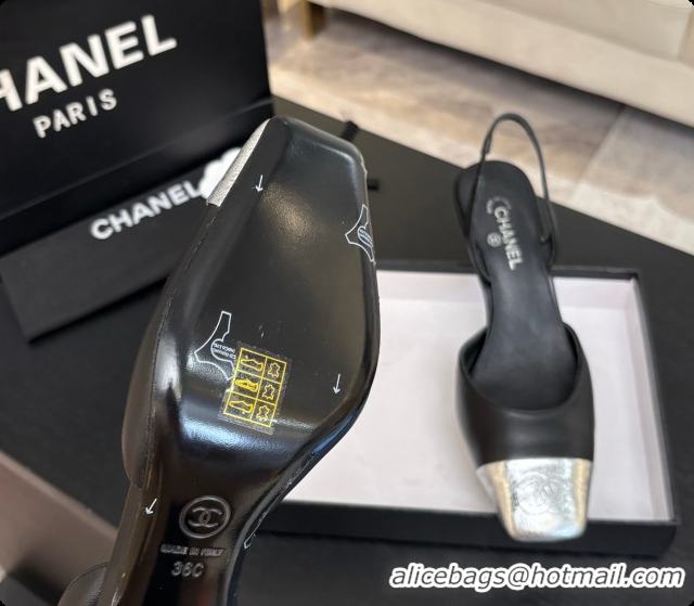 Good Product Chanel Lambskin & Calfskin Slingbacks 7cm Heel G47515 Black/Silver 2026