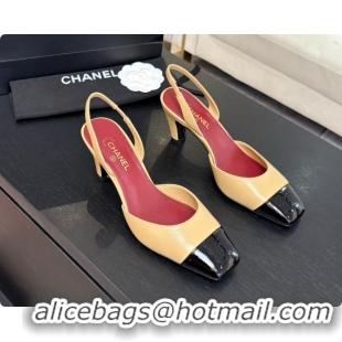 Top Design Chanel Lambskin & Patent Calfskin Slingbacks 7cm Heel G47515 Beige 2026
