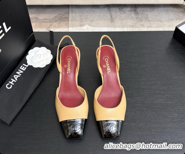 Top Design Chanel Lambskin & Patent Calfskin Slingbacks 7cm Heel G47515 Beige 2026