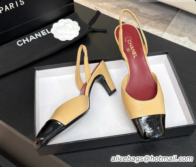 Top Design Chanel Lambskin & Patent Calfskin Slingbacks 7cm Heel G47515 Beige 2026