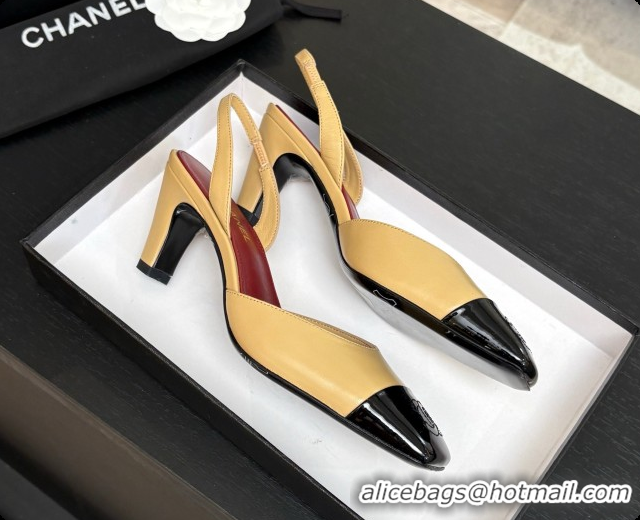 Top Design Chanel Lambskin & Patent Calfskin Slingbacks 7cm Heel G47515 Beige 2026