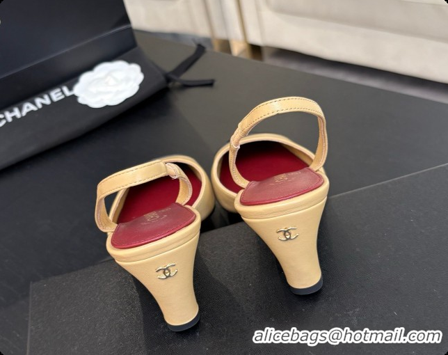 Top Design Chanel Lambskin & Patent Calfskin Slingbacks 7cm Heel G47515 Beige 2026