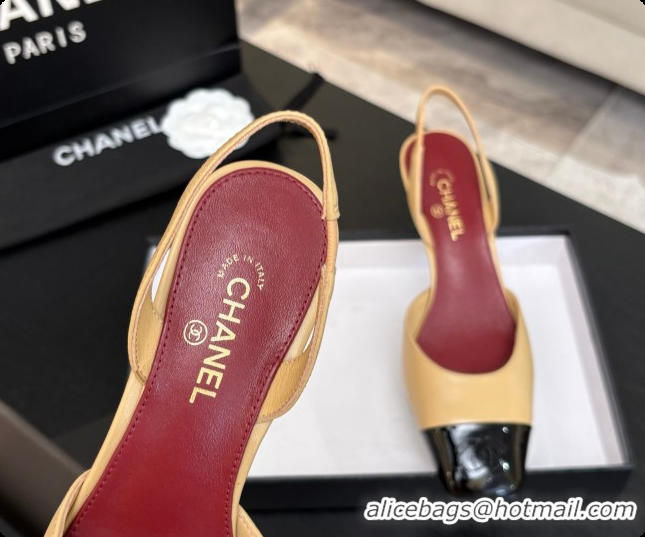 Top Design Chanel Lambskin & Patent Calfskin Slingbacks 7cm Heel G47515 Beige 2026